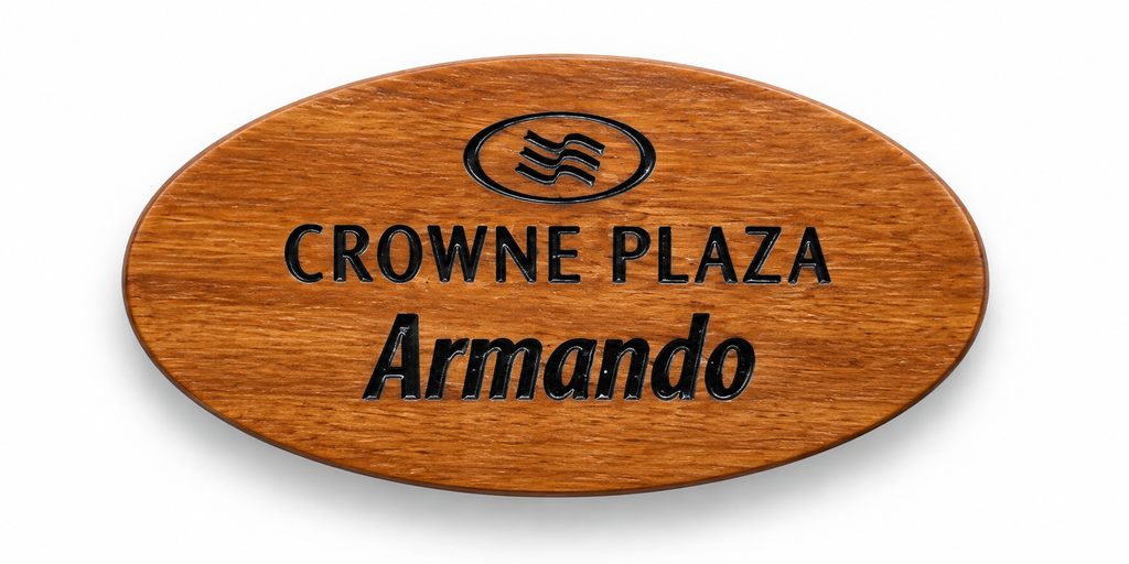 Gafete personalizado de madera de Almendro (ovalado)