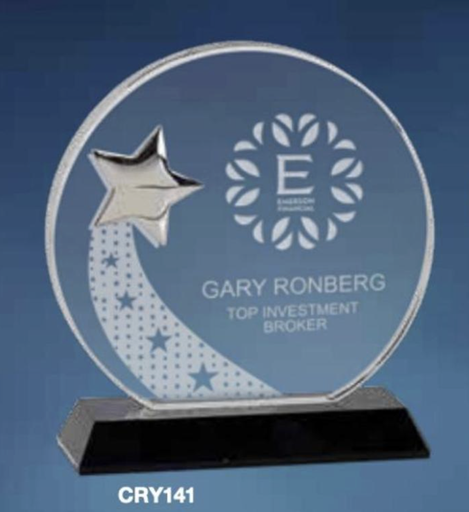 [CRY141-grab] Cristal con estrella plateada 6 1/4" con grabado laser